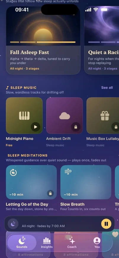 Sleep Journeys, sleep music and whispered sleep meditations in SleepBetter.ai